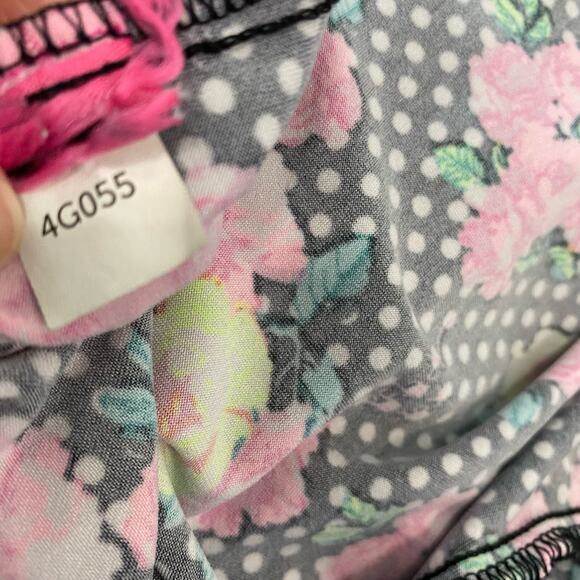 Betsey Johnson Blouse Long Mesh Sleeves Floral Polka dots Women's Size L - Picture 6 of 8